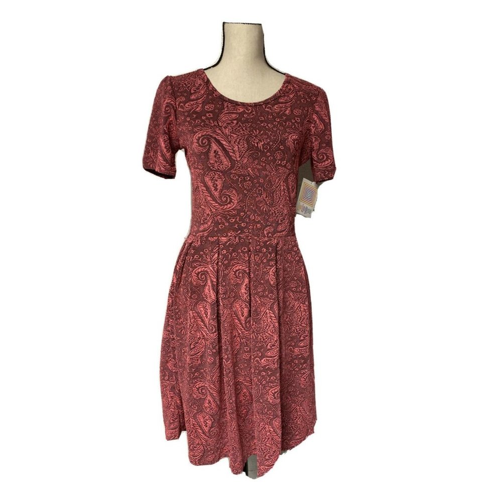 Lularoe Amelia Jacquard Dress M Raspberry Pink Purple Mauve Pockets Midi NWT - Picture 1 of 6